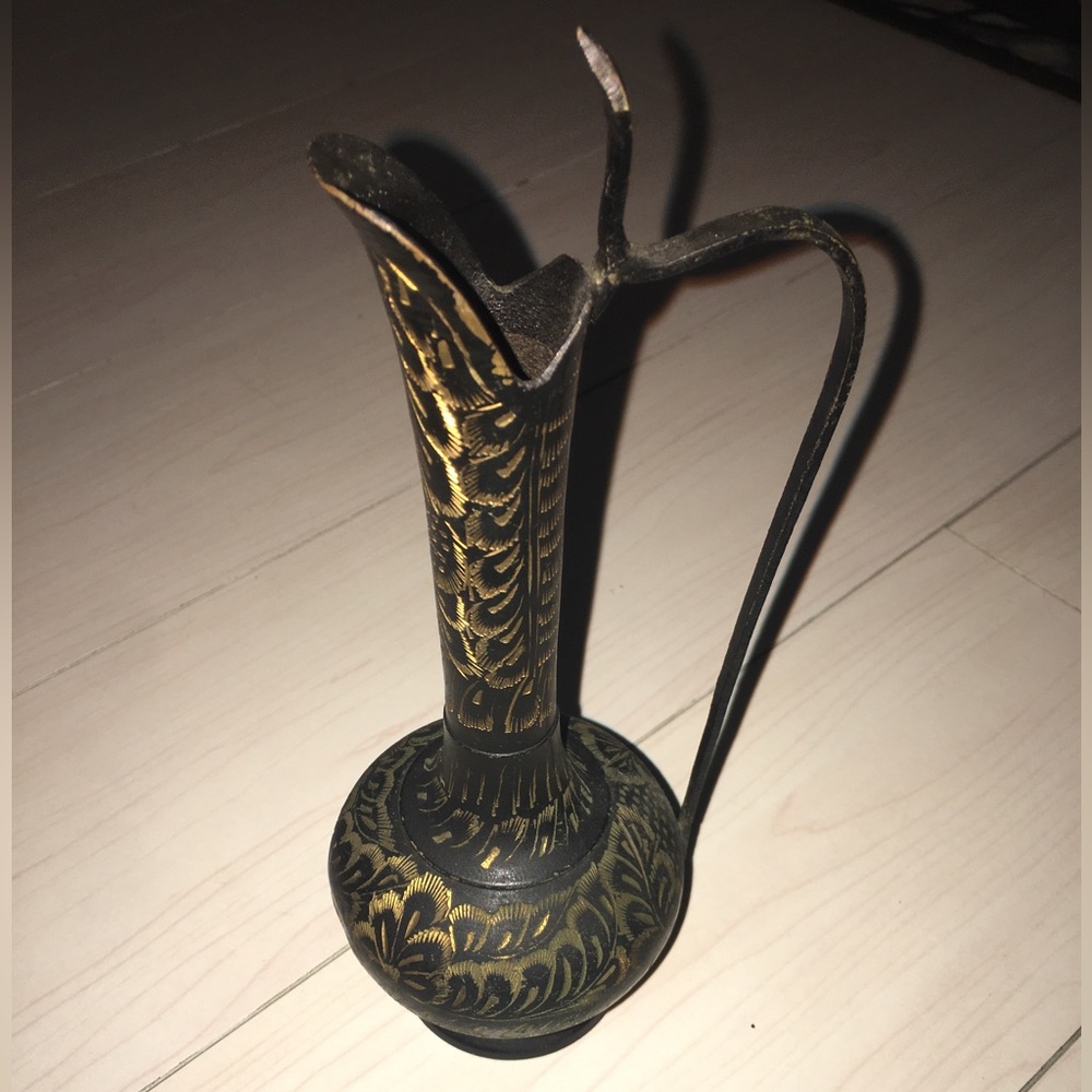 Vintage Etched Brass Indian Ewer Pitcher Bud Vase